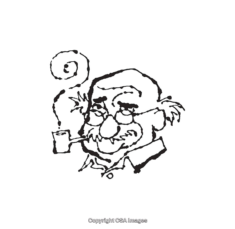 Black and White Illustration of Man Smoking Pipe in Sketch Style
