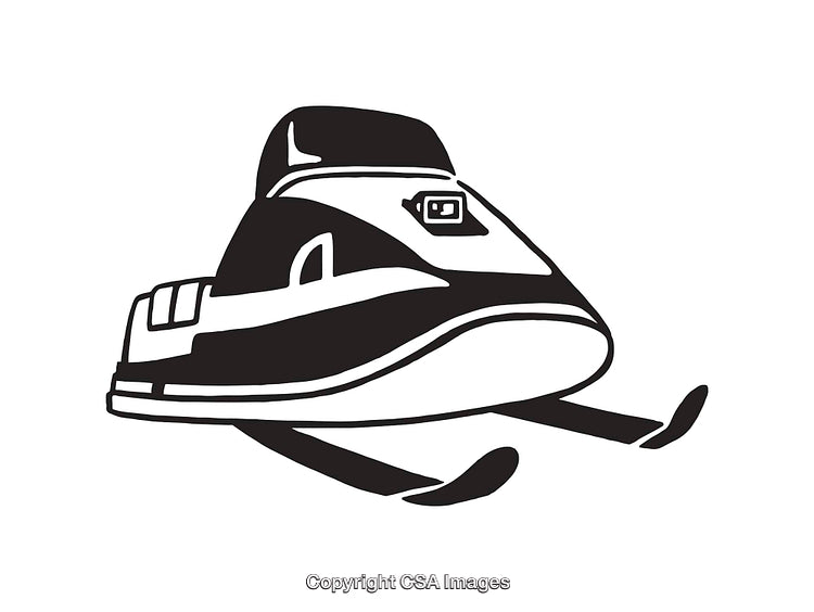 Black and White Line Art of a Snowmobile on Flat Background