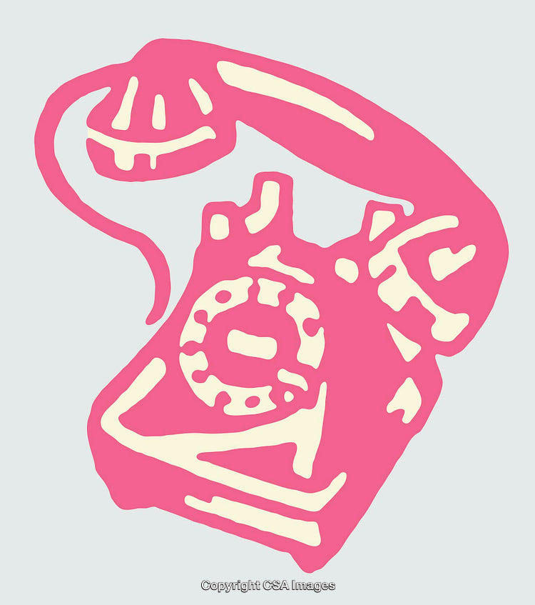 Pink Line Art Illustration of a Vintage Rotary Telephone