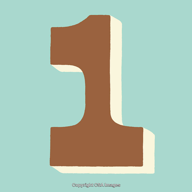 Number One Illustration with Brown and Beige on Blue Background