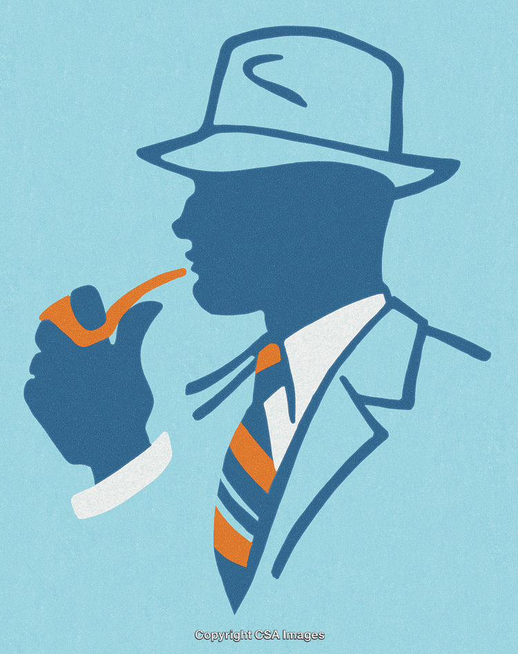 Silhouette of a Stylish Man Smoking Pipe in Vintage Retro Style