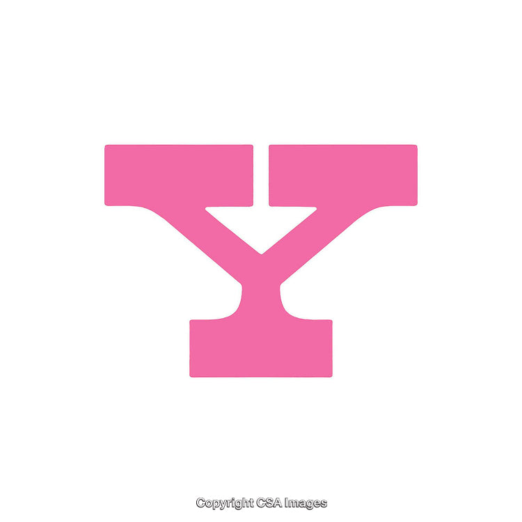 Stylized Pink Letter Y in Bold Serif Font on White Background