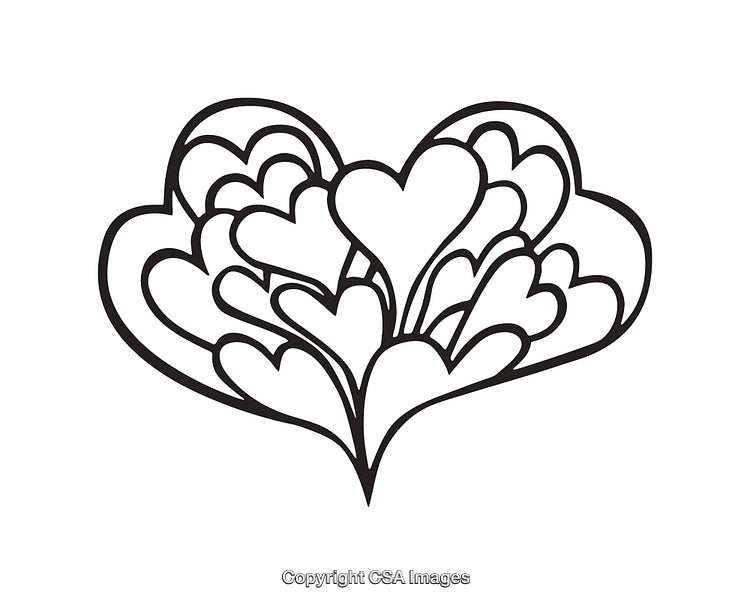 Black and White Line Art of Overlapping Heart Shapes for Valentine's Day
