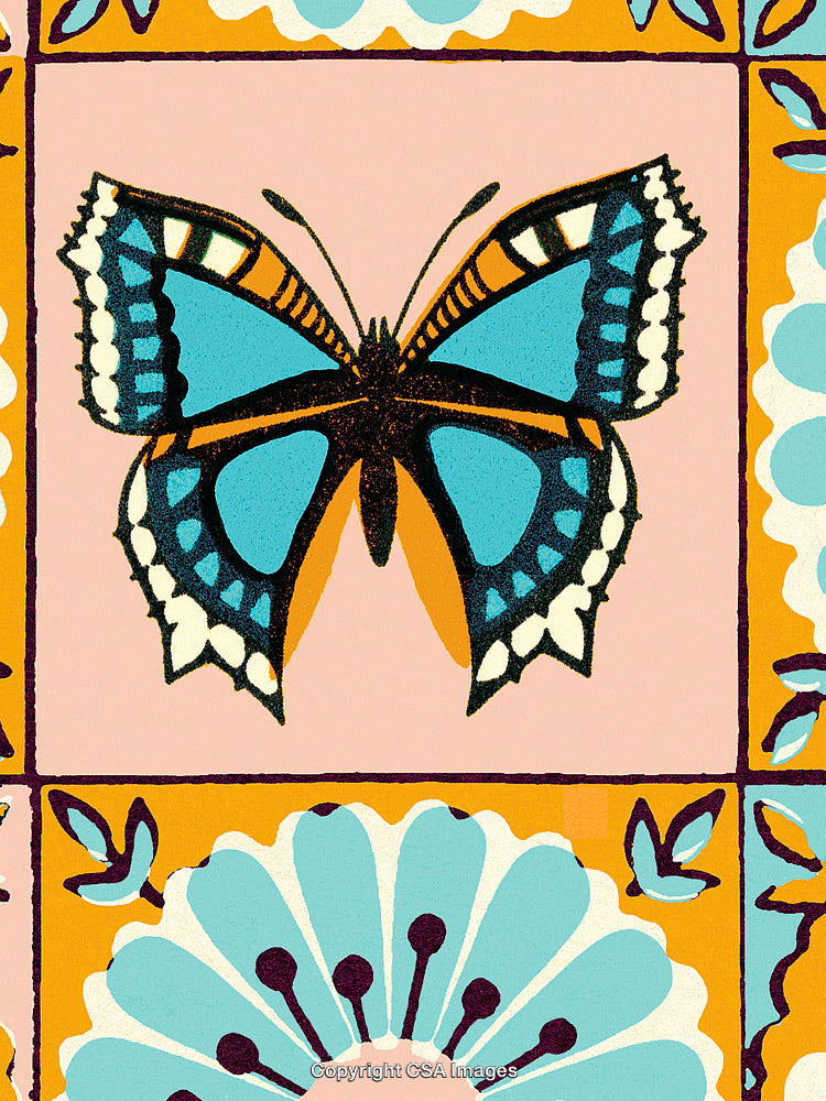 Decorative Butterfly Illustration With Floral Patterns in Vibrant Colors