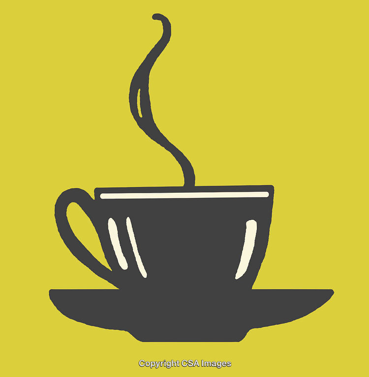 Yellow Background Minimalistic Illustration of Steaming Coffee Cup