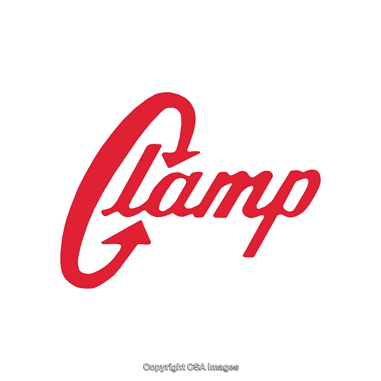 Stylized Red Clamp Logo Artwork on a White Background