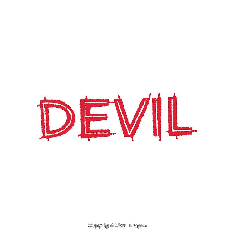 Red Text Depicting 'Devil' with Bold Typeface on White Background