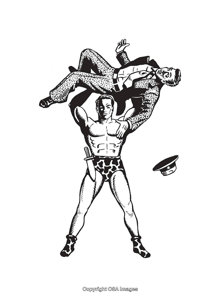 Dynamic Black and White Line Art of Two Characters in Action