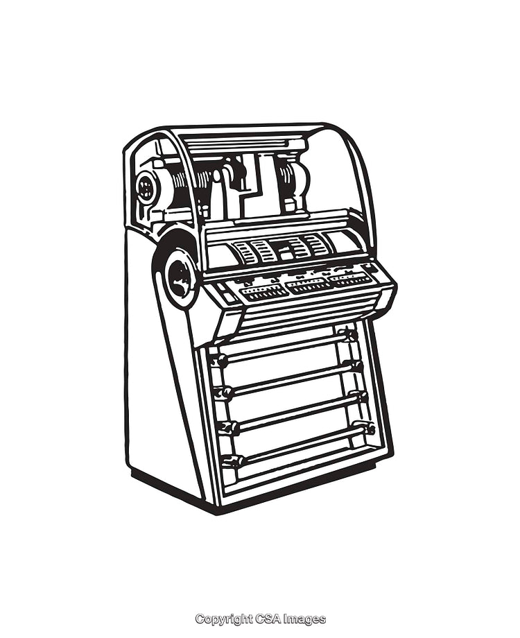 Vintage Line Art Illustration of a Retro Standing Machine Device