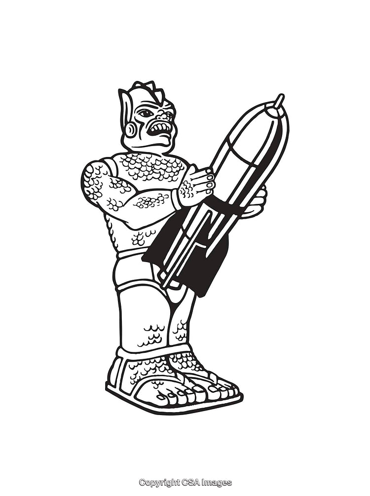Black and White Illustration of Creature Holding Missile