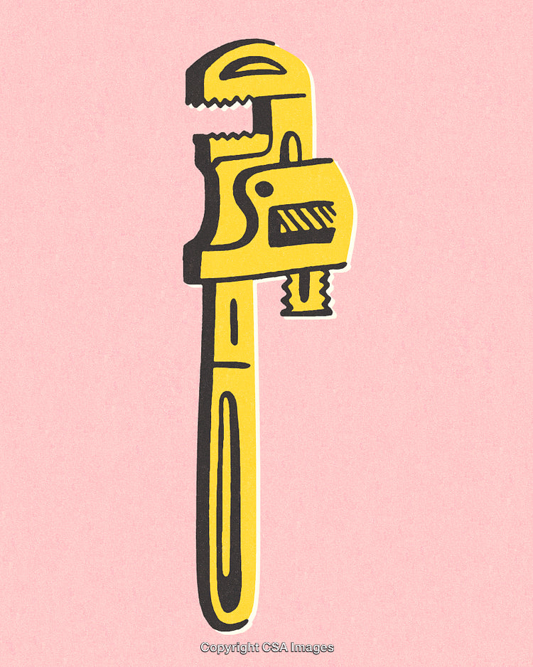 Illustration of Yellow Pipe Wrench on Pastel Pink Background