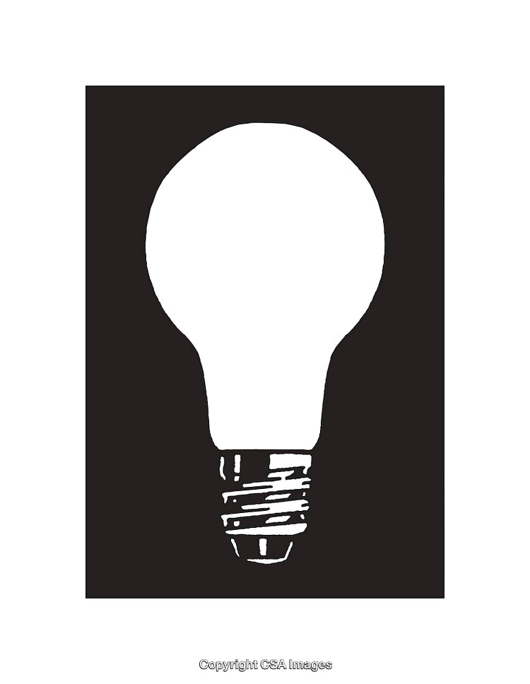 Black and White Line Art of a Light Bulb Illustration