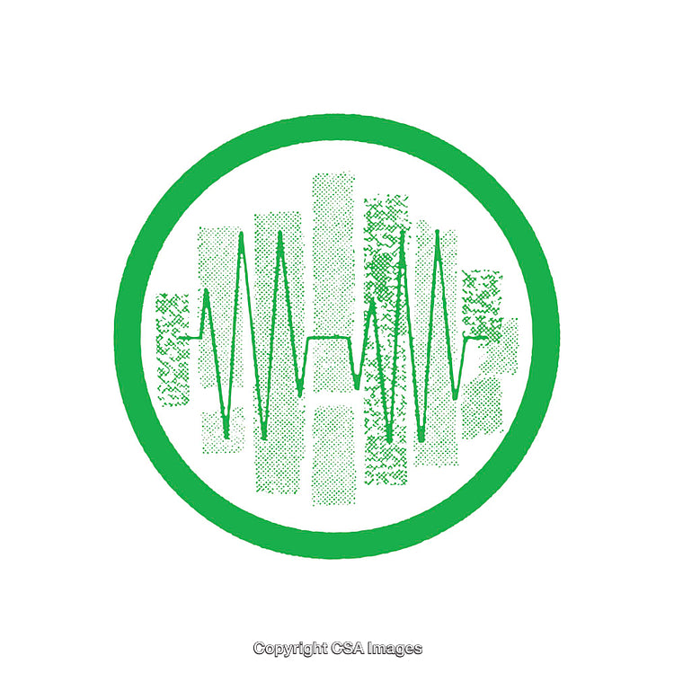 Green Digital Waveform Diagram with Textured Background and Circular Frame