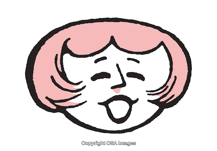 Illustrated Cartoon Face with Pink Hair Expressing Joyful Emotion