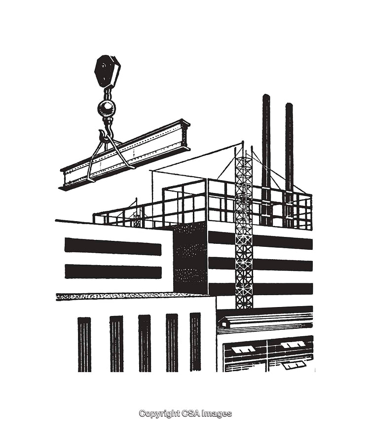 Industrial Construction Site Line Art with Crane and Steel Beam