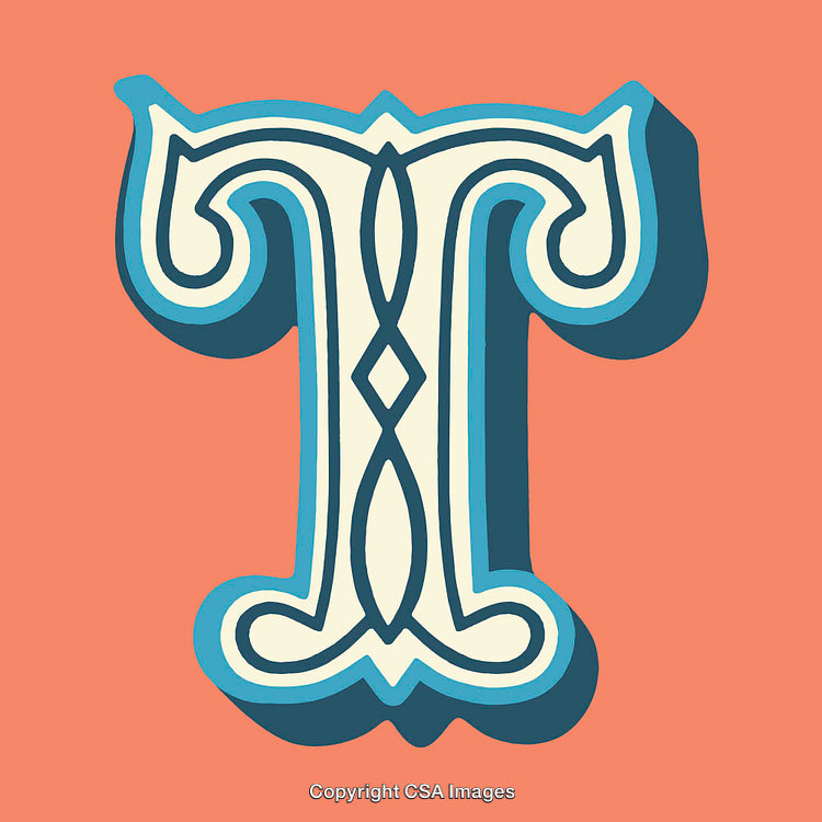 Decorative Letter T with Intricate Vintage Style Illustration and Details