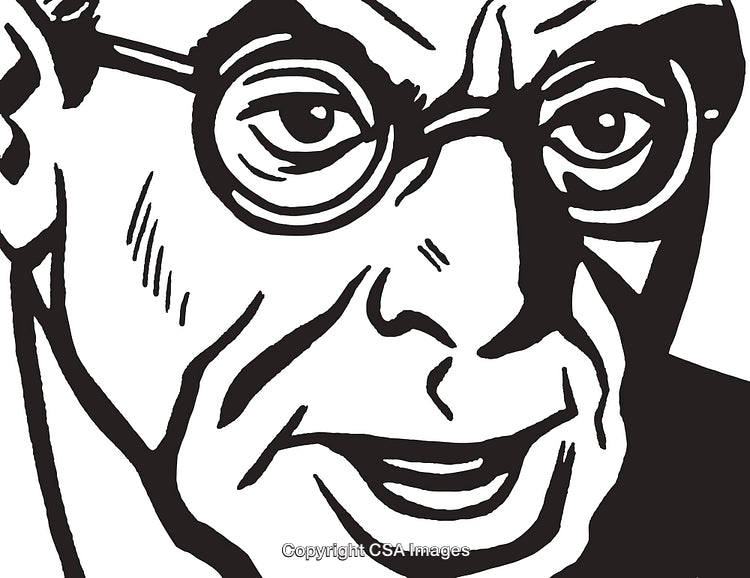 Black and White Illustration of a Man Wearing Glasses