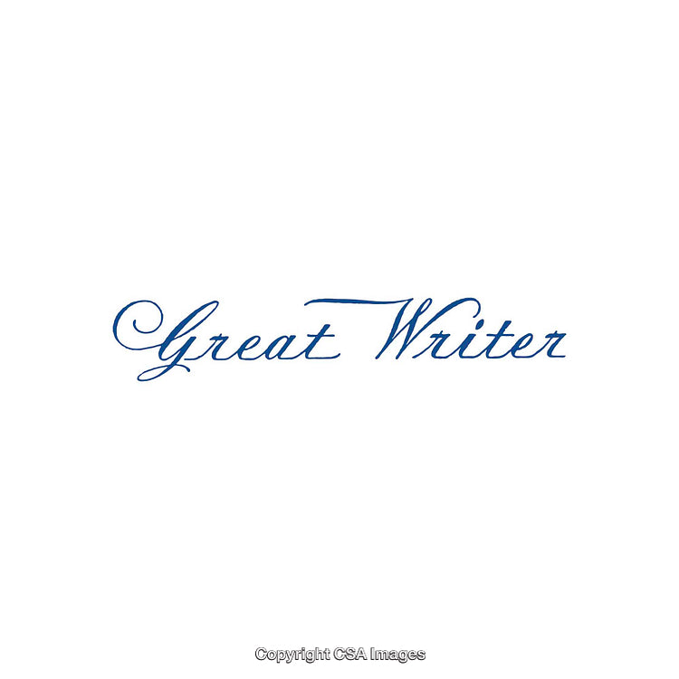Elegant Handwritten Text Reading Great Writer in Blue Ink on White
