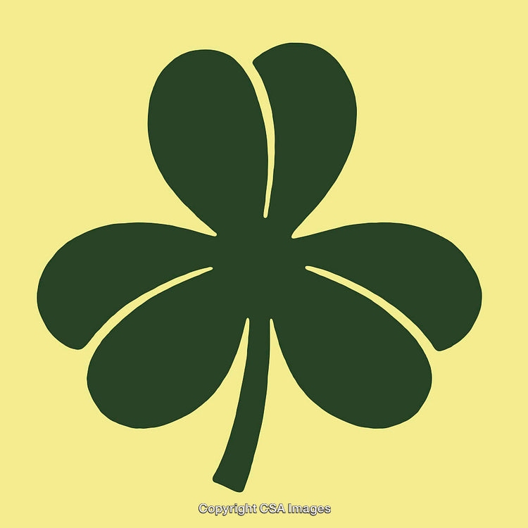 Green Clover Illustration in Line Art on Yellow Background