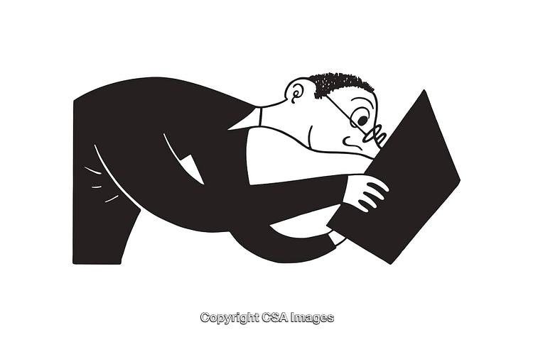 Illustration of a Curious Man Focusing Intently in Black and White Line Art