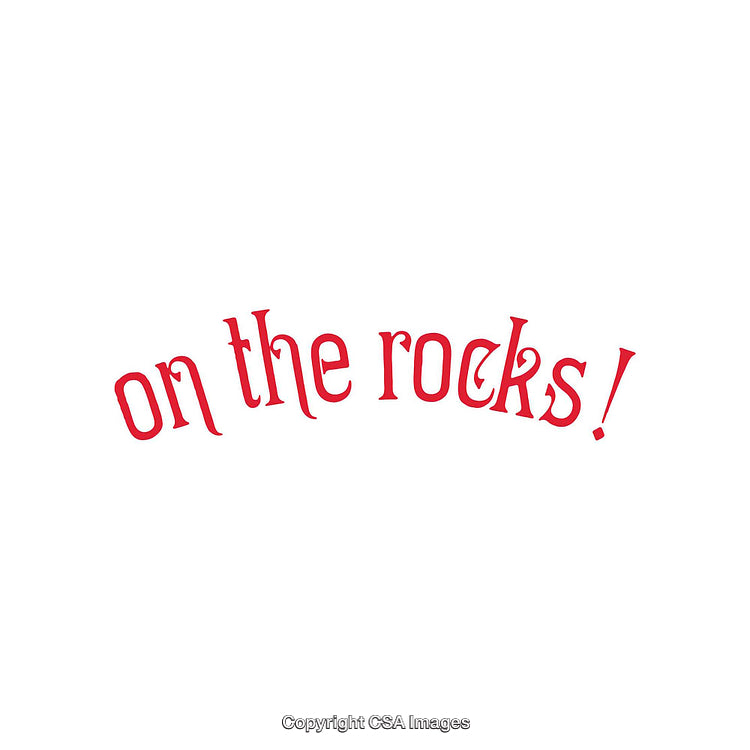 On The Rocks Text in Bold Red Font on White Background