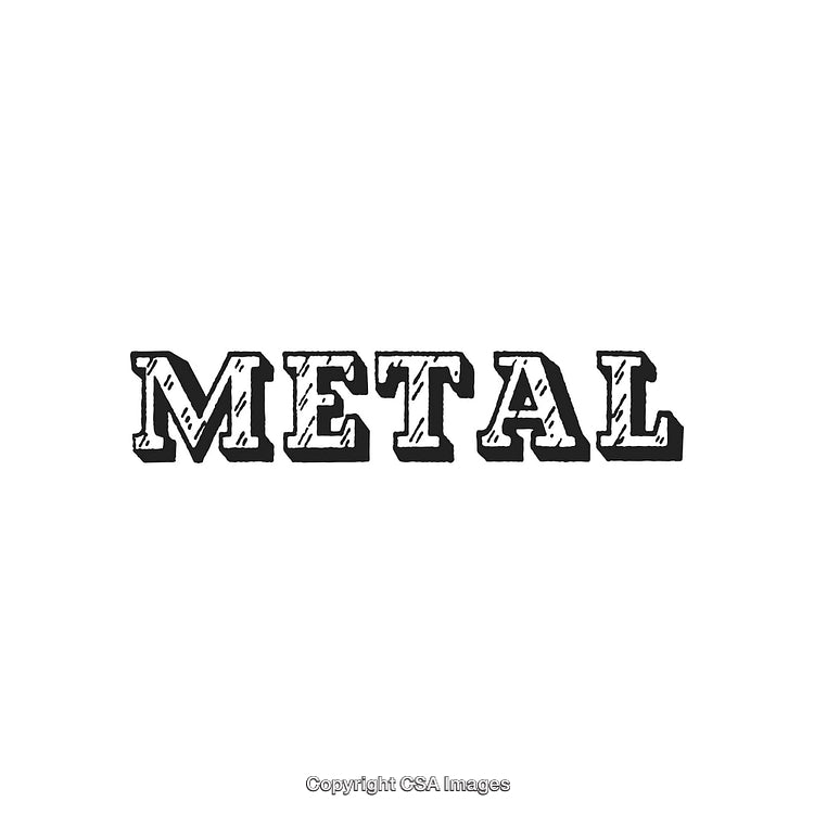 Stylized Metal Text with Distressed Font on a Textured White Background
