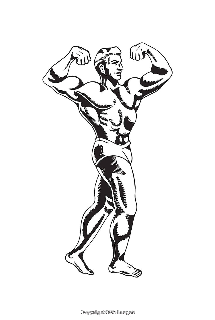 Black and White Line Art of a Muscular Athlete Posing Confidently