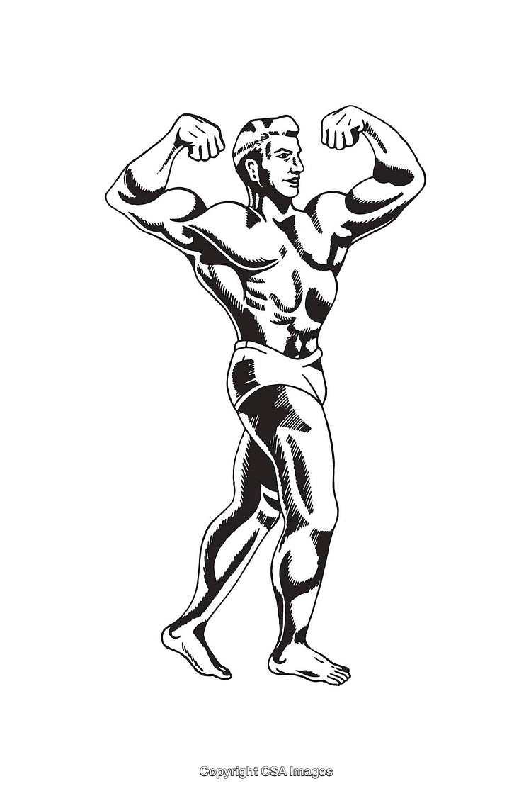 Black and White Line Art of a Muscular Athlete Posing Confidently