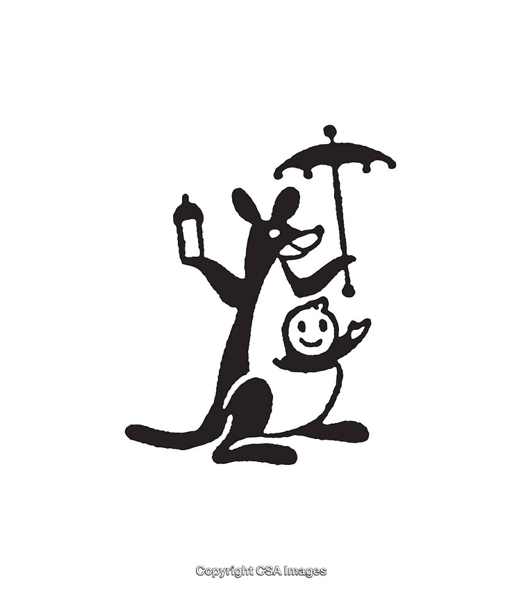 Playful Kangaroo and Baby Illustration with Accessories in Vintage Style
