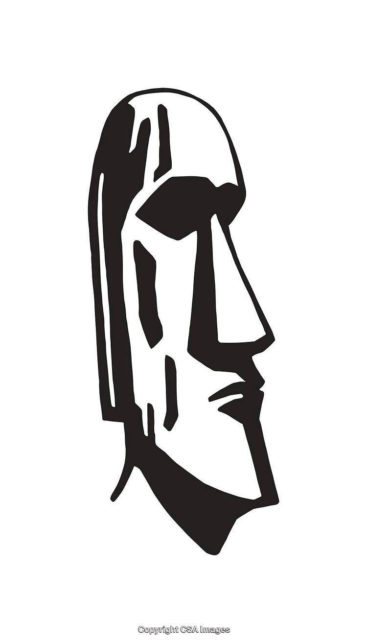 Black and White Line Art of Monolithic Stone Sculpture Profile