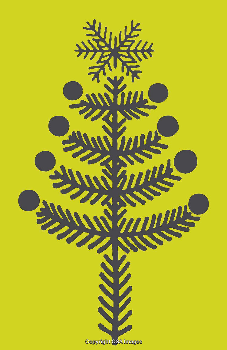 Stylized Christmas Tree Illustration with Snowflake and Ornament Details