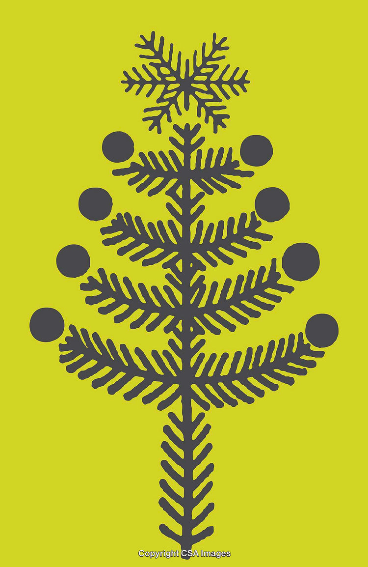 Stylized Christmas Tree Illustration with Snowflake and Ornament Details
