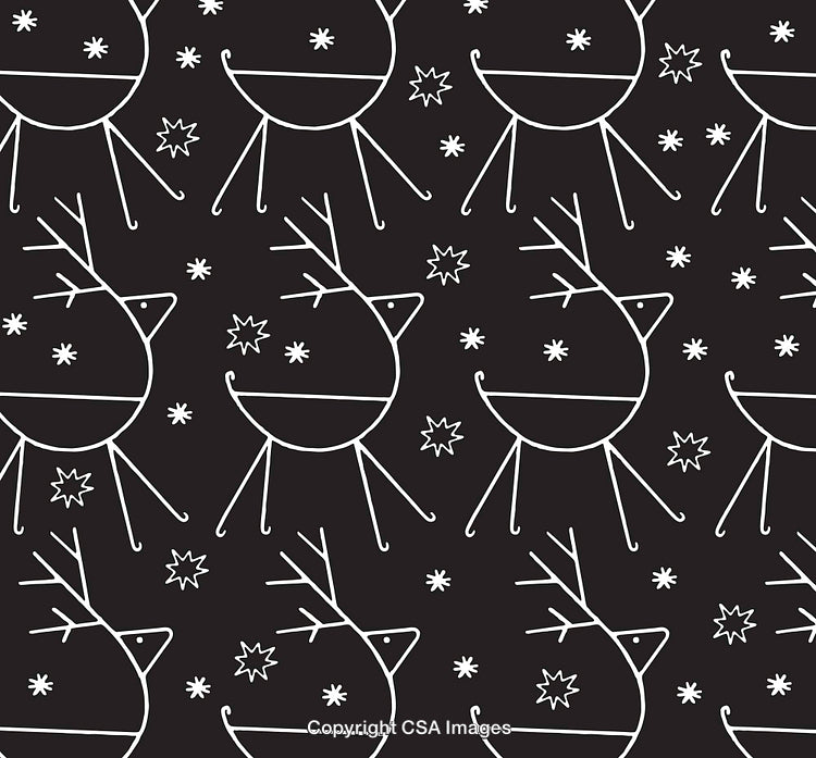 Seamless Black and White Reindeer Pattern with Geometric Designs