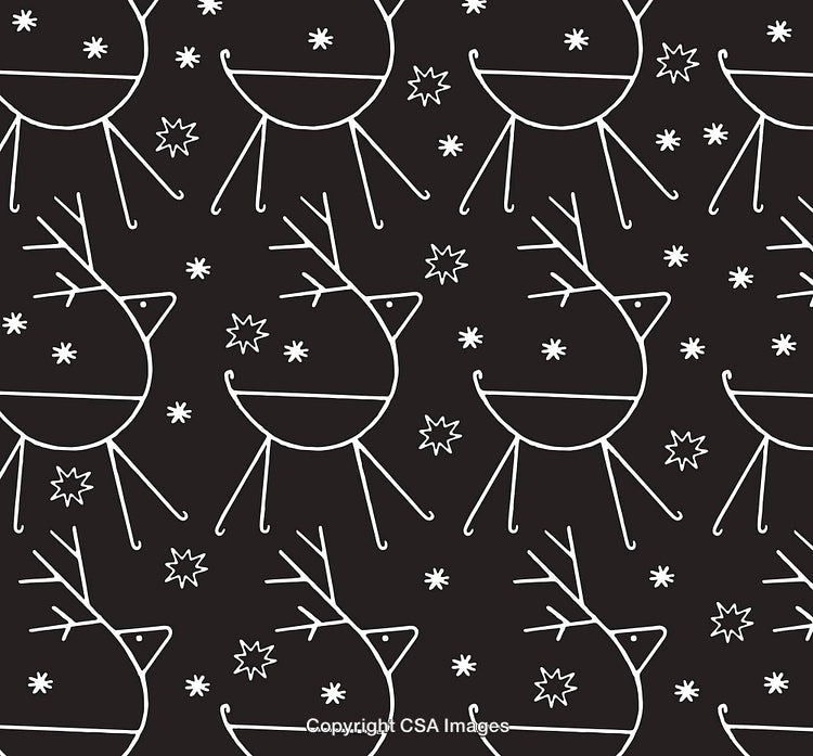 Seamless Black and White Reindeer Pattern with Geometric Designs