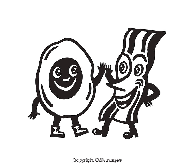 Illustration of Sunny Side Egg and Bacon Characters Giving a High Five