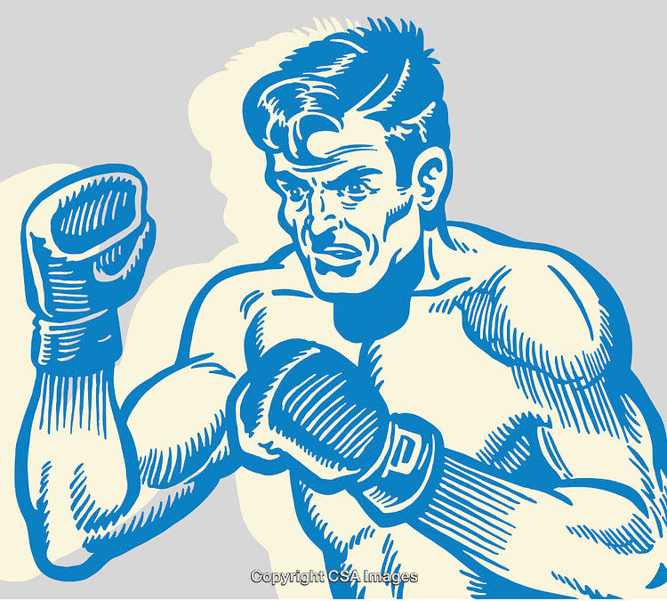 Vintage Line Art of a Determined Boxing Athlete in Dynamic Stance