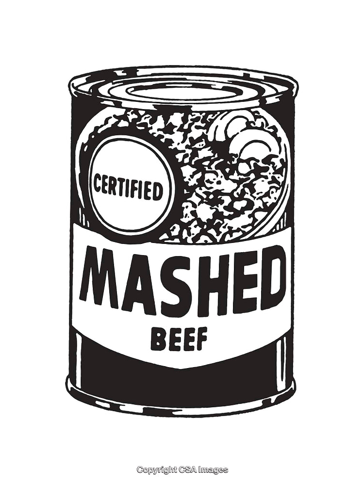 Vintage Style Line Art of a Mashed Beef Can