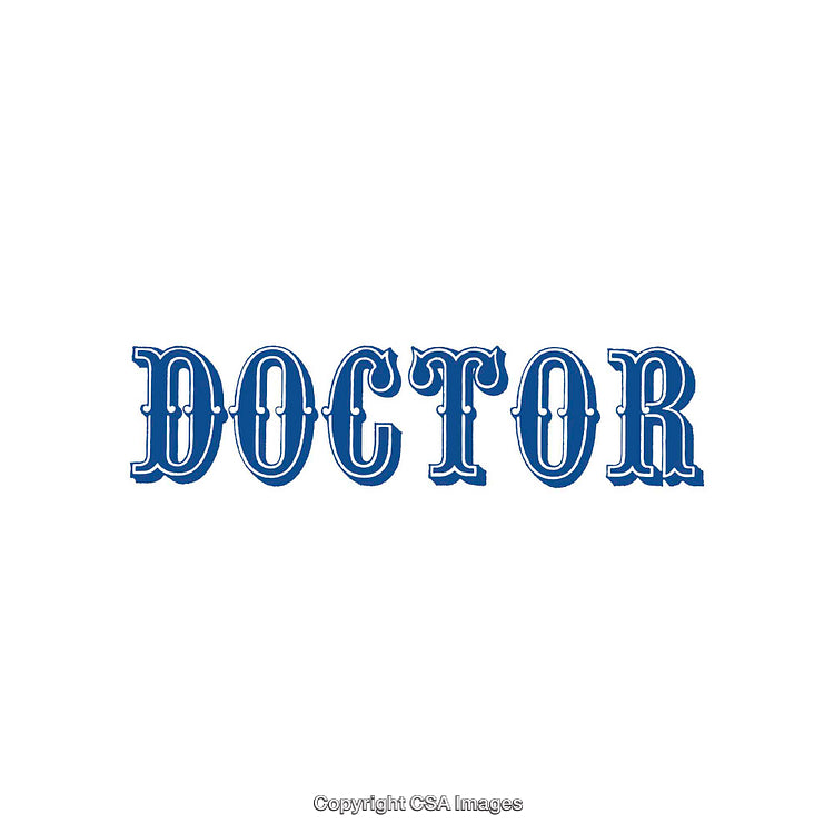 Bold Blue Typographic Graphic of the Word Doctor on a White Background