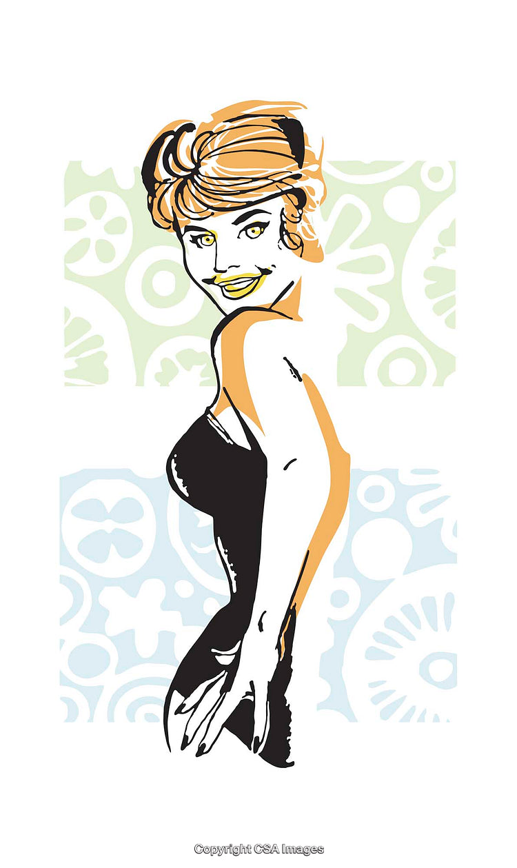 Retro Styled Colorful Illustration of a Glamorous Woman in Vintage Art Style
