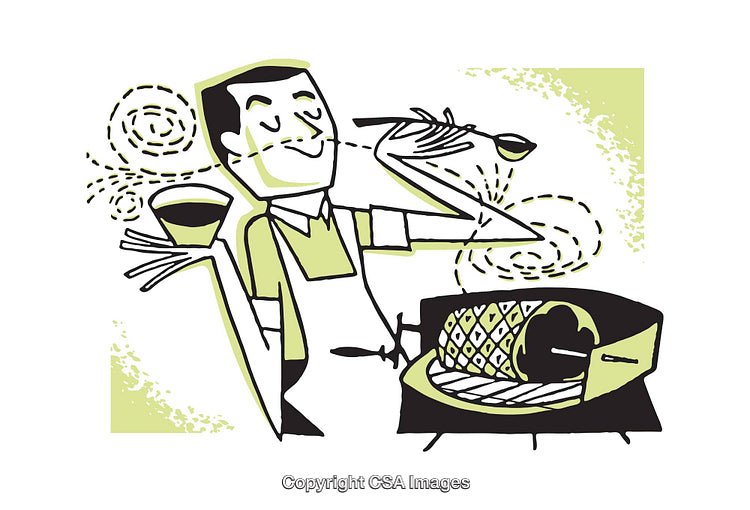 Colorful Illustration of a Chef Enjoying a Barbecue Meal