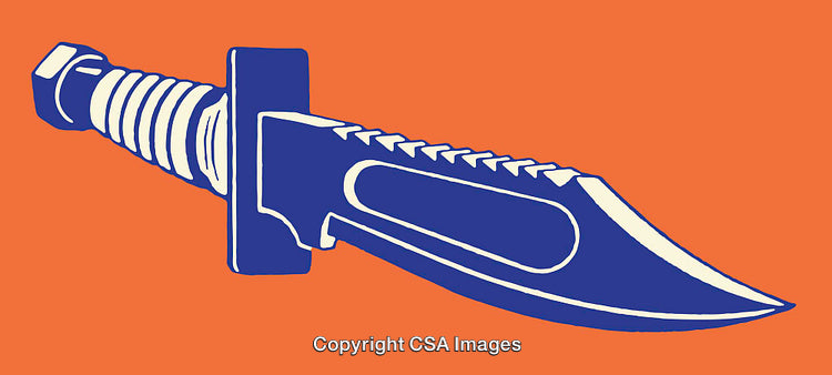 Blue Combat Knife Illustration on a Bright Orange Background