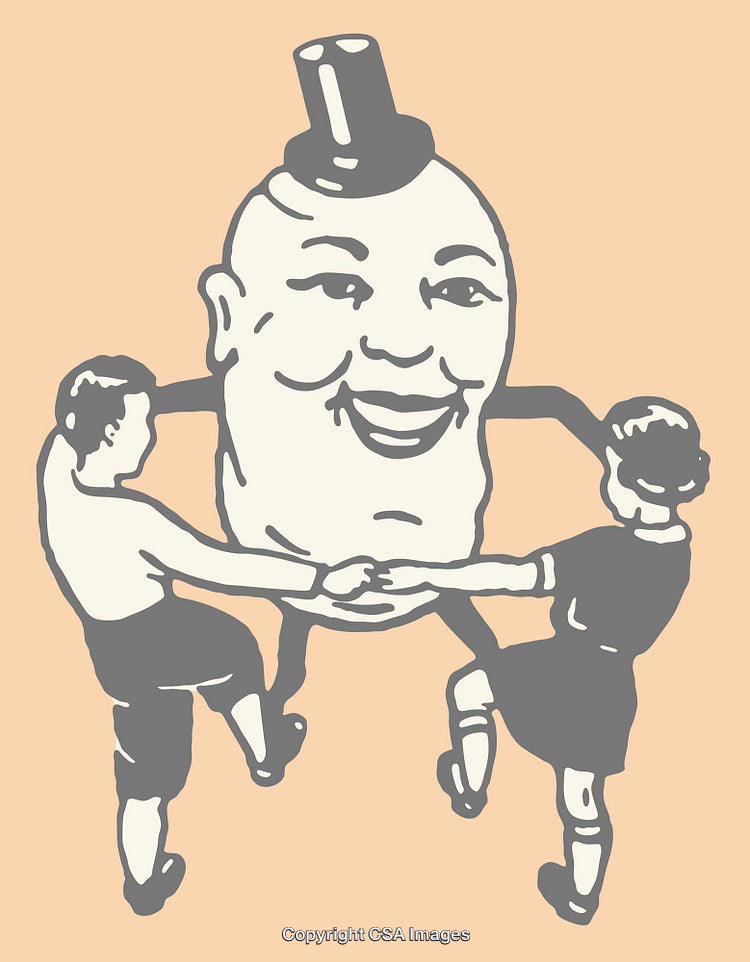 Whimsical Illustration of Children Dancing with a Top-Hat Character