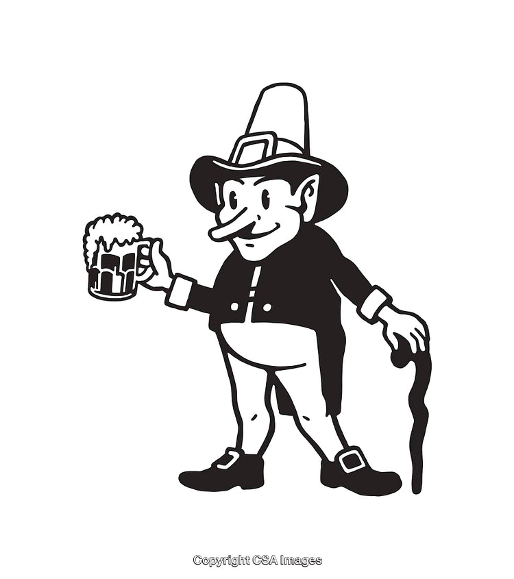 Vintage Illustration of a Character Holding a Beer Mug and Cane