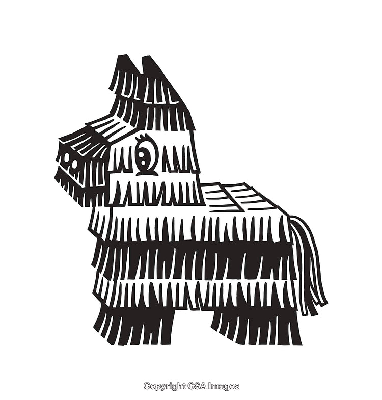 Black and White Line Art Illustration of a Traditional Piñata