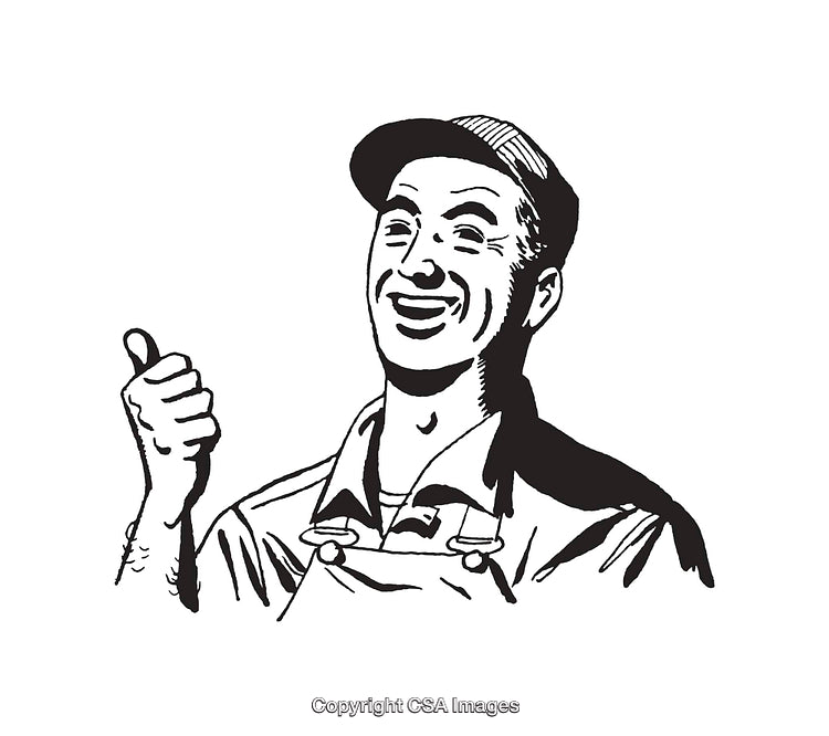 Happy Man Giving Thumbs Up, Retro Style Black and White Illustration