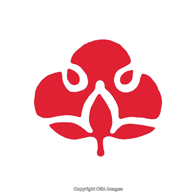 Red Flower Symbol with Decorative Abstract Design Elements
