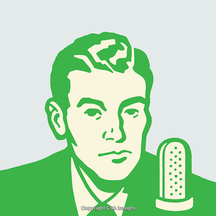 Retro Style Line Art of a Person With a Microphone
