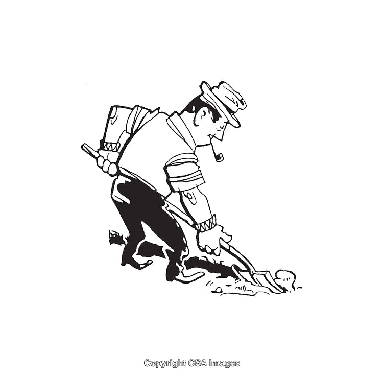 Black and White Illustration of a Worker Digging with a Shovel