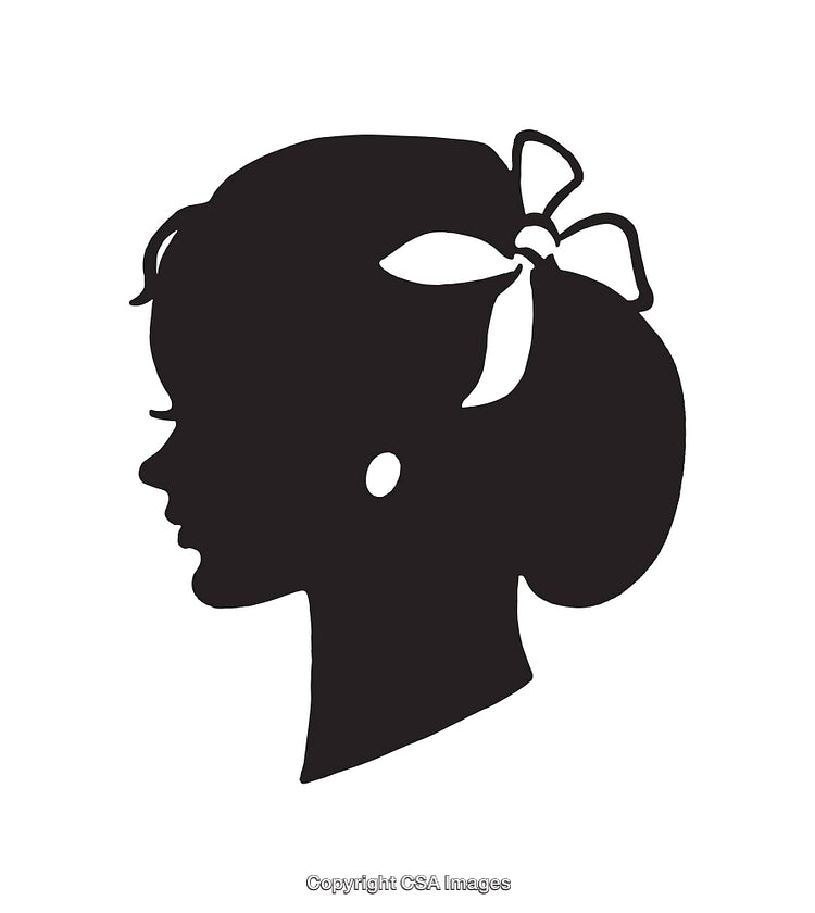Silhouette of a Woman with Ribbon in Retro Line Art Style