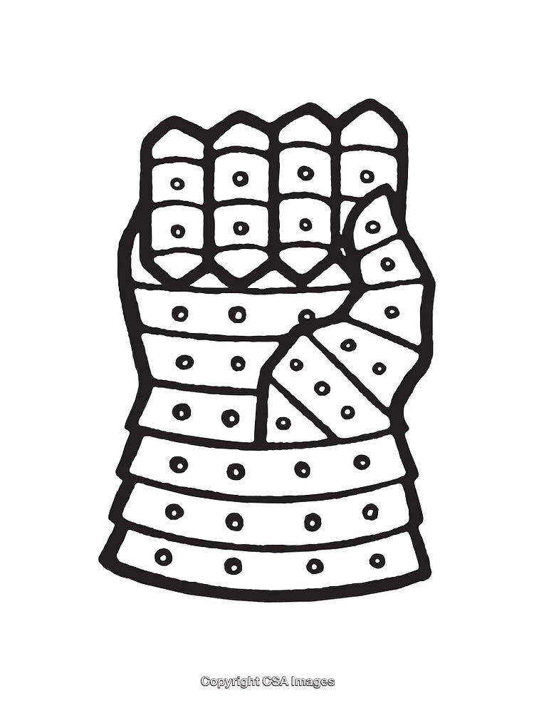 Black and White Drawing of an Armored Glove Representation